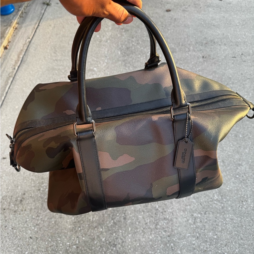 Coach Camouflage Leather-Trim Duffel in Green and Brown